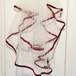 David's Bridal Apple Red Embroidered Bridal Veil